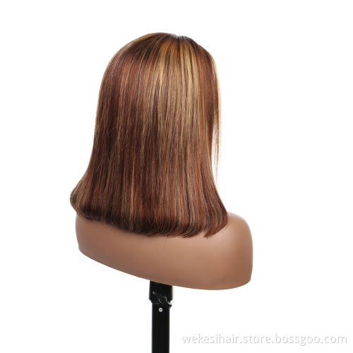Highlight Color Lace Front Human Hair Wigs 150% Density Brazilian Virgin Straight Hair Blonde Short Bob Glueless T Lace Wigs